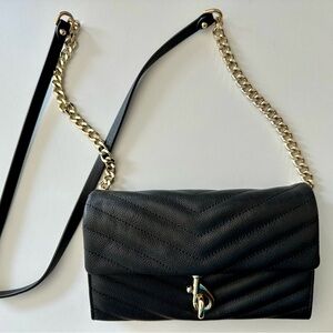 Rebecca Minkoff Black and Gold Crossbody Bag with Quilted Design